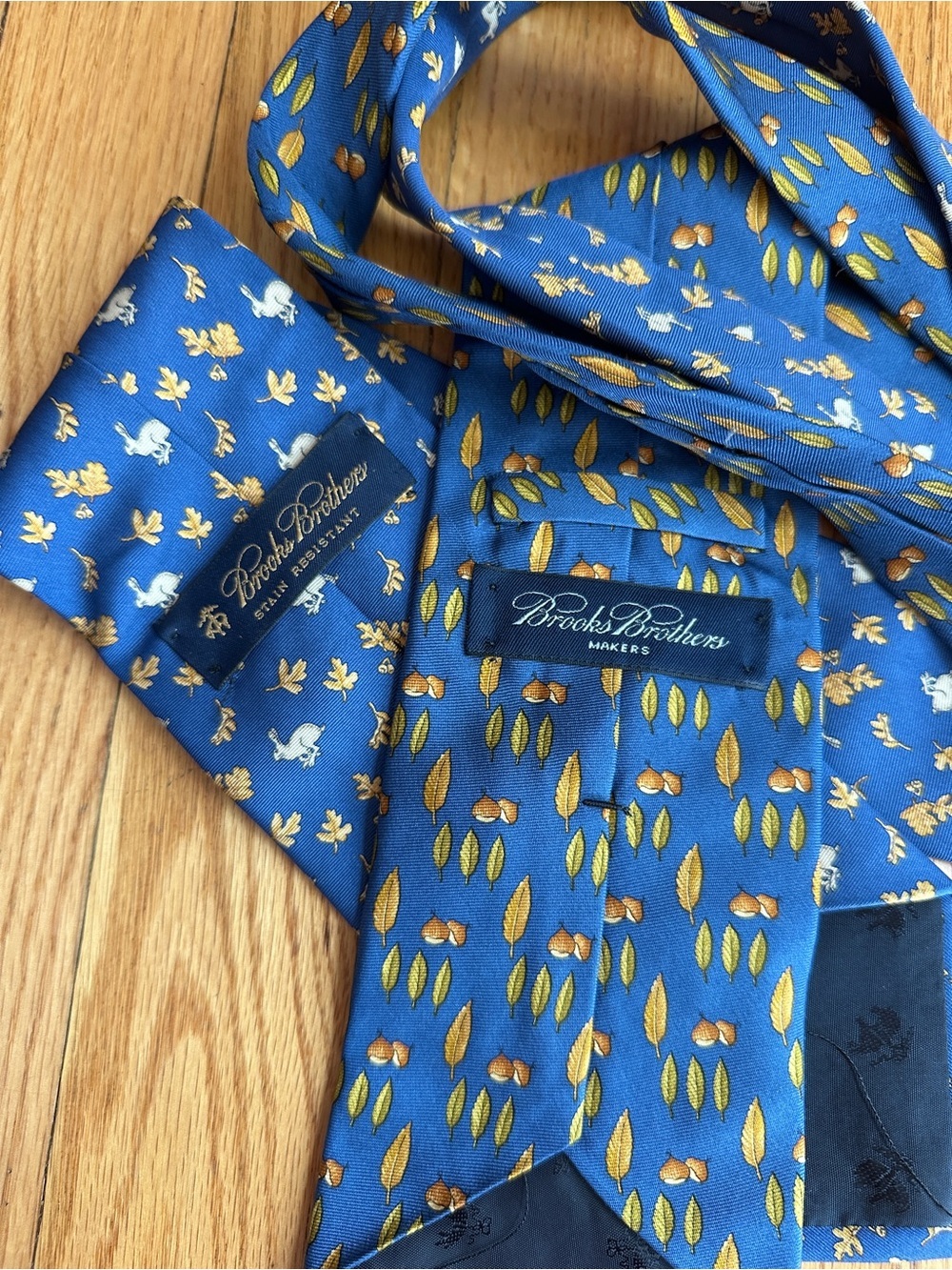 Brooks Brothers Makers 2 Silk Tie Lot Blue Rabbit Acorn Made USA